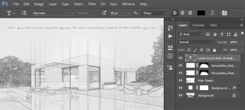 آموزش ایجاد افکت اسکچ معماری در فتوشاپ